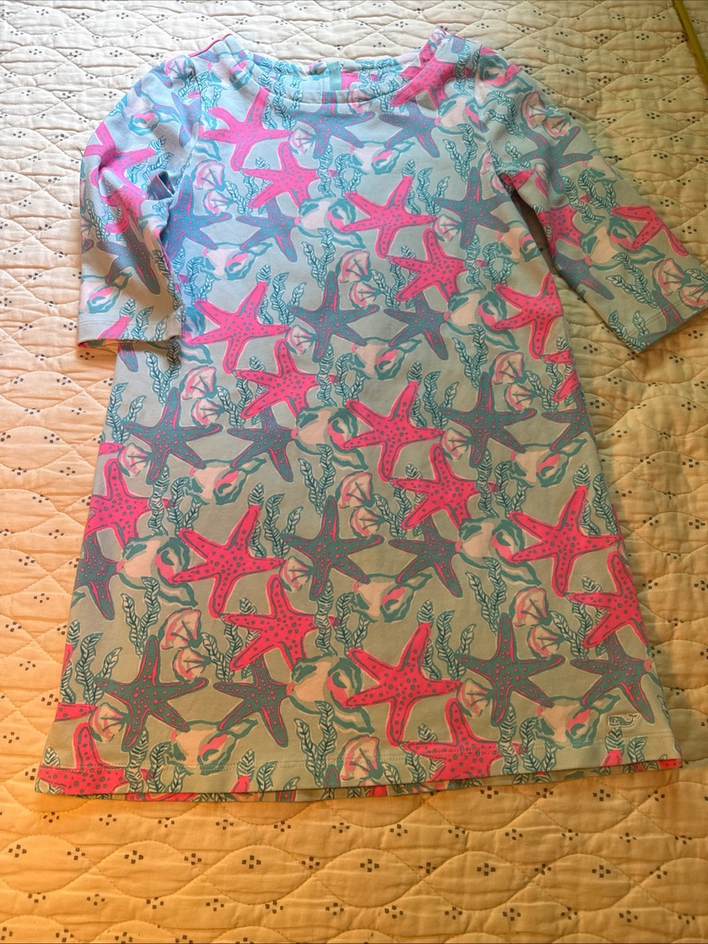 Vineyard Vines Starfish Print Dress in Blue and Pink XS Girls